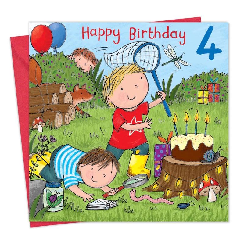 Twizler 4th Birthday Card Boy Park - Age 4 Birthday Card â€“ Boys Birthday Card Age 4 â€“ Happy Birthday Card 4 Year Old Boy - Childrens Birthday Cards â€“ Happy Birthday Card Boy â€“ Card Age 4 Boy - Image 1
